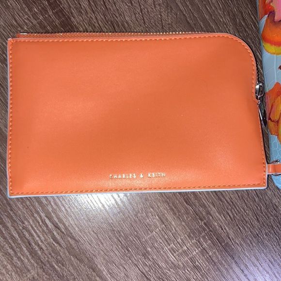 Womens Charles & Keith Shoulder Bag Teal w/ Hand Painted Flowers - Picture 2 of 13